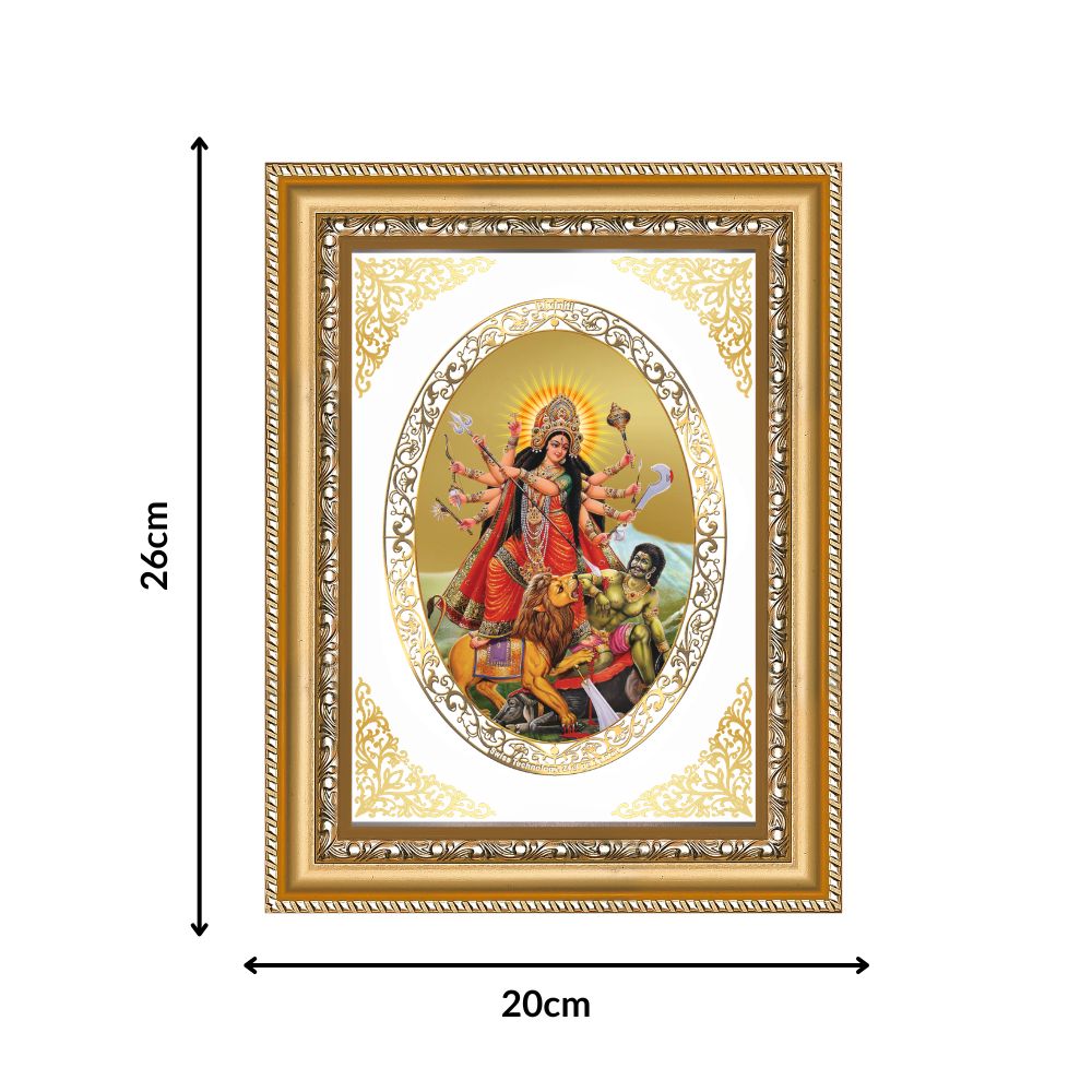 Durga Mahishasura Mardini | Divine Shakti Wall & Tabletop Royal Photo Frame in 24K Gold Plated Foil