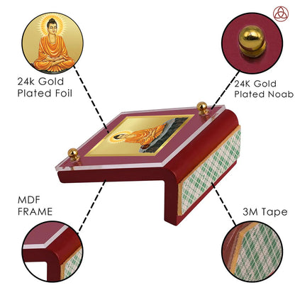 Diviniti 24K Gold Plated Foil Buddha Frame For Car Dashboard, Home Decor, Table Top, Gift (6 CM x 5.5 CM)