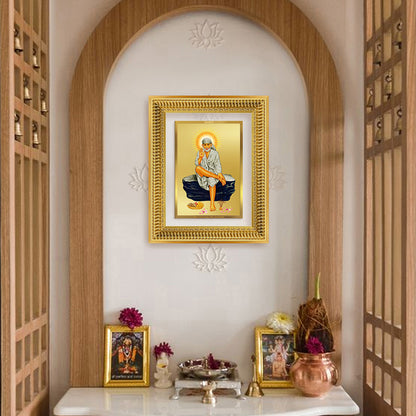 Diviniti 24K Gold Plated Sai Baba (Classic) Divine Wall Frame for Home Mandir & Office Decor | Luxury Spiritual Gift