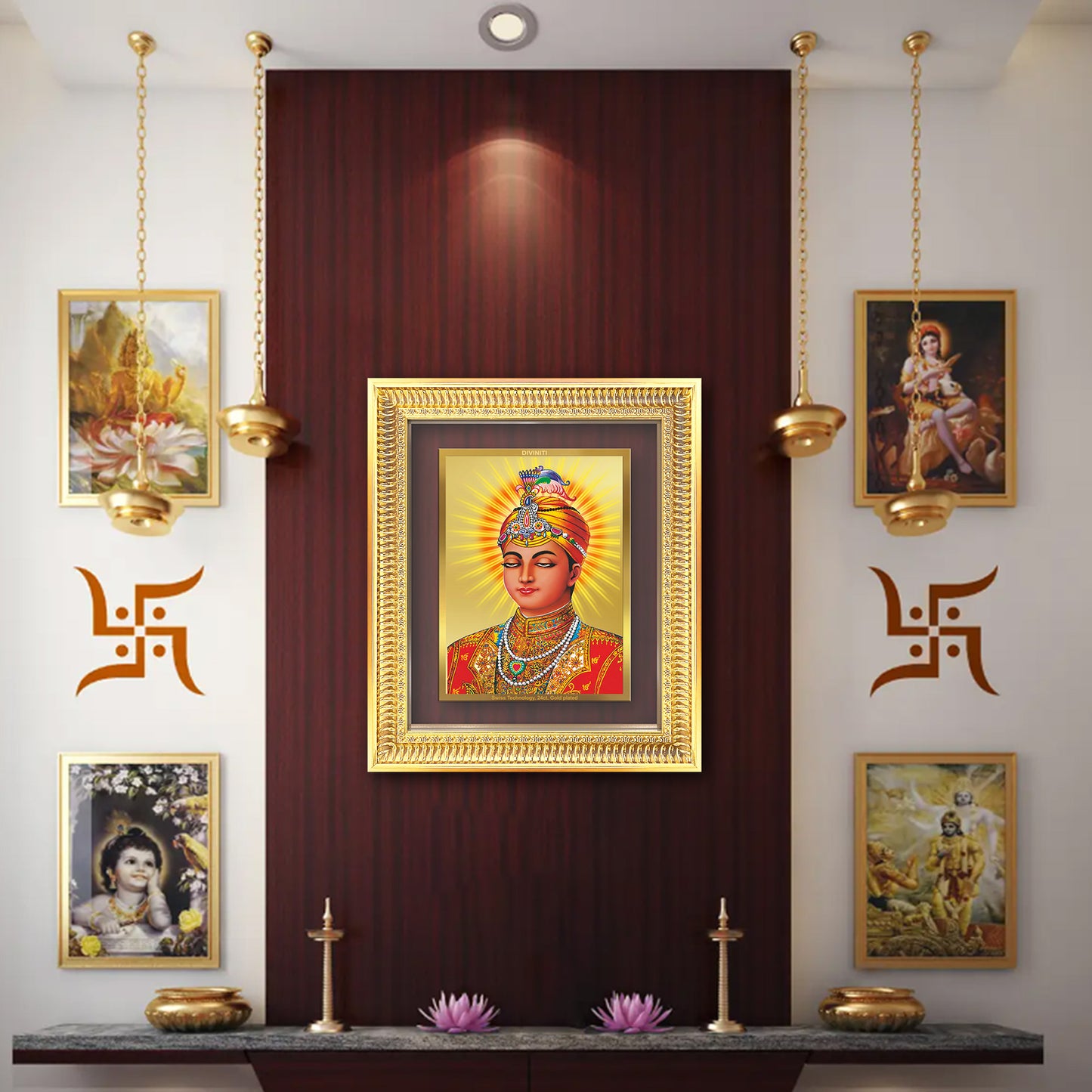 Diviniti 24K Gold Plated Guru Harkrishan Sahib Ji (Classic) Sacred Sikh Wall Frame for Home Decor & Office Ambiance | Premium Spiritual Gift
