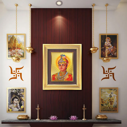 Diviniti 24K Gold Plated Guru Harkrishan Sahib Ji (Classic) Sacred Sikh Wall Frame for Home Decor & Office Ambiance | Premium Spiritual Gift