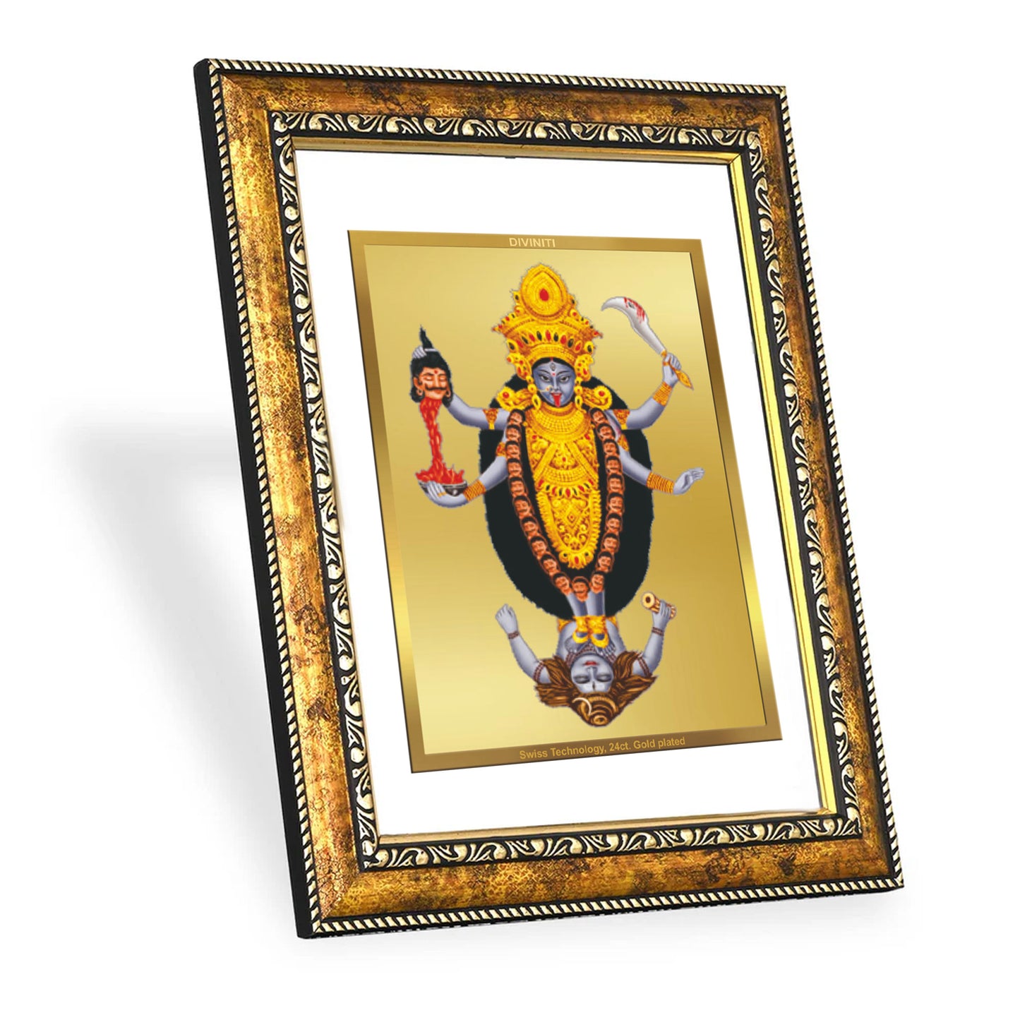 DIVINITI 24K Gold Plated Foil Maa Kali Wall Photo Frame for Home Decor, Wall Hanging, Table Top, Puja Room & Gift DG113S3 (27.6X35.4 CM)