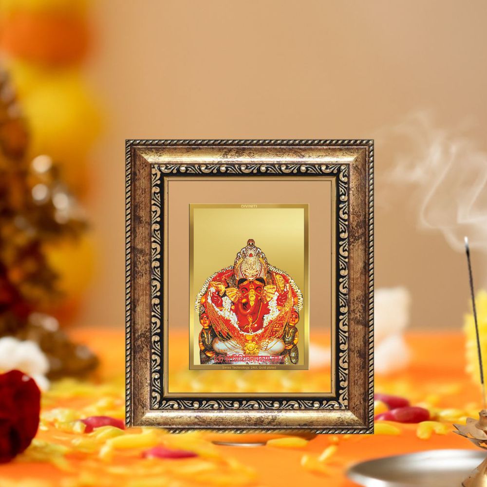 Diviniti 24K Gold Plated Siddhi Vinayak Divine Table Top Frame for Home Mandir & Office Decor | Luxury Spiritual Gift
