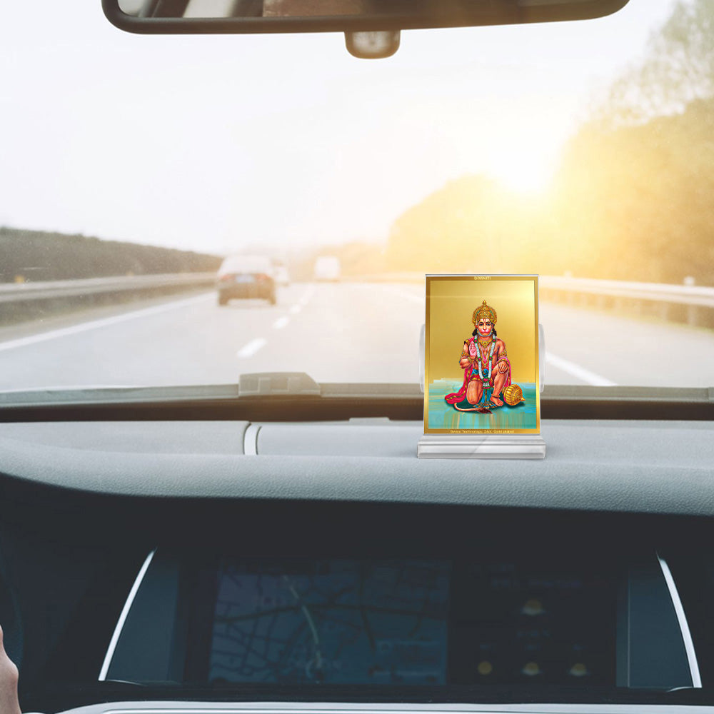 Hanuman | Divine Lord Hanuman Car Dashboard & Tabletop Photo Frame in 24K Gold Plated Foil