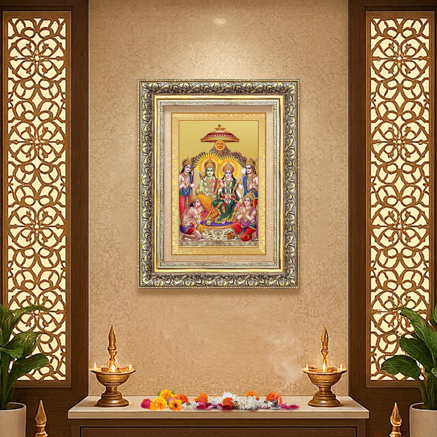 Diviniti 24K Gold Plated Ram Darbar Divine Wall Frame for Home Mandir & Office Decor | Luxury Spiritual Gift