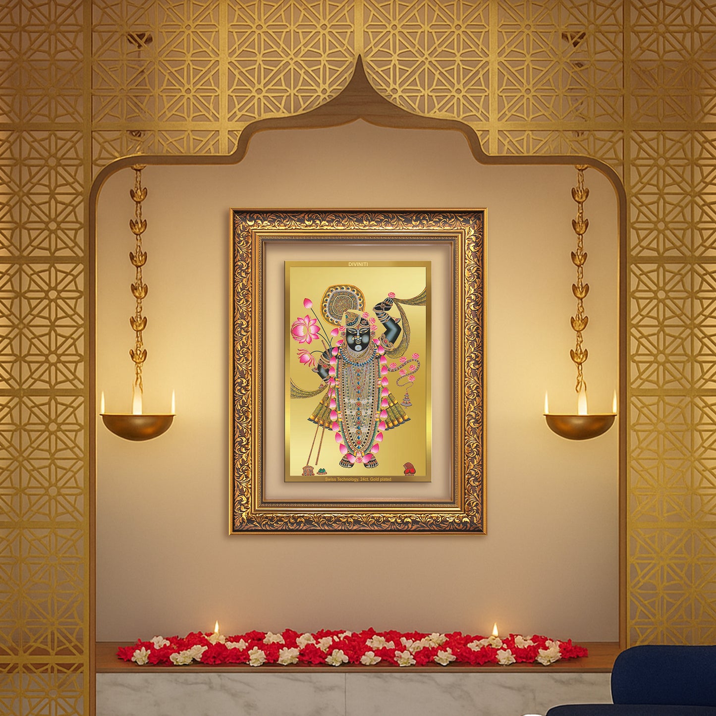 Lord Shrinathji | Divine form of Krishna from Nathdwara Wall Mount Photo Frame in 24K Gold Plated Foil