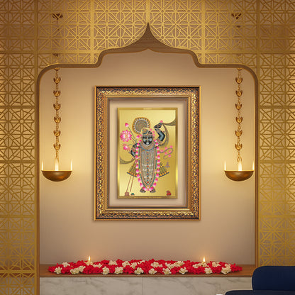 Lord Shrinathji | Divine form of Krishna from Nathdwara Wall Mount Photo Frame in 24K Gold Plated Foil