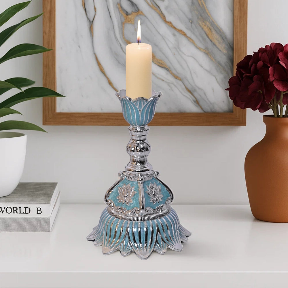 999 Silver Plated Candle Stand | Regal Finish Decorative Tabletop Piece for Décor and Gifting