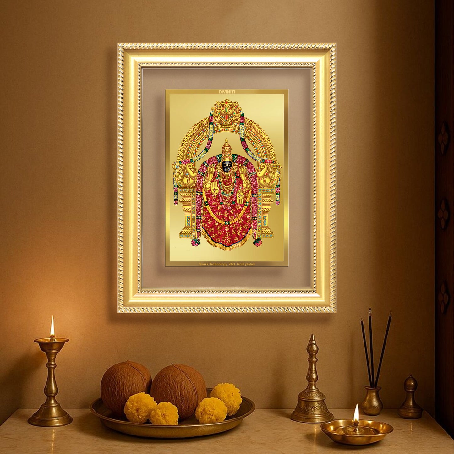 Diviniti 24K Gold Plated Padmavati (Classic) Divine Wall Frame for Home Mandir & Office Decor | Luxury Spiritual Gift