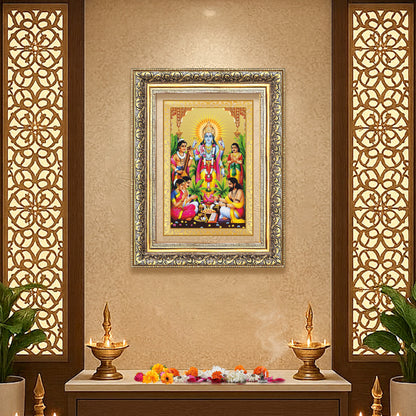 Diviniti 24K Gold Plated Satyanarayan (Classic) Divine Wall Frame for Home Mandir & Office Decor | Luxury Spiritual Gift