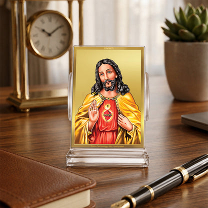 24K Gold-Plated Jesus Christ Acrylic Car Dashboard Frame | 11x7 CM