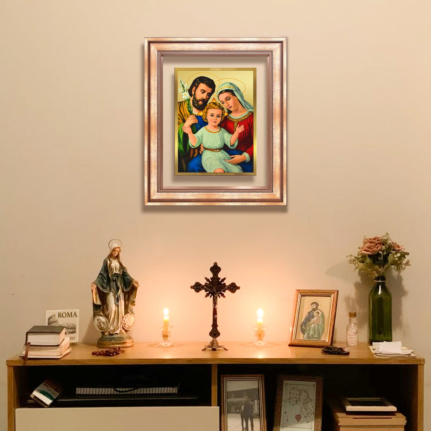 Diviniti 24K Gold Plated Holy Family (Classic) Divine Wall Frame for Home Mandir & Office Decor | Luxury Spiritual Gift