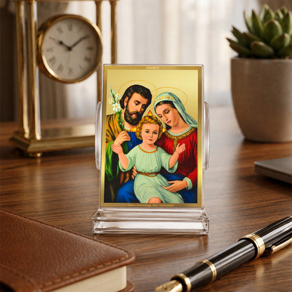 24K Gold-Plated Holy Family Acrylic Car Dashboard Frame | 11x7 CM