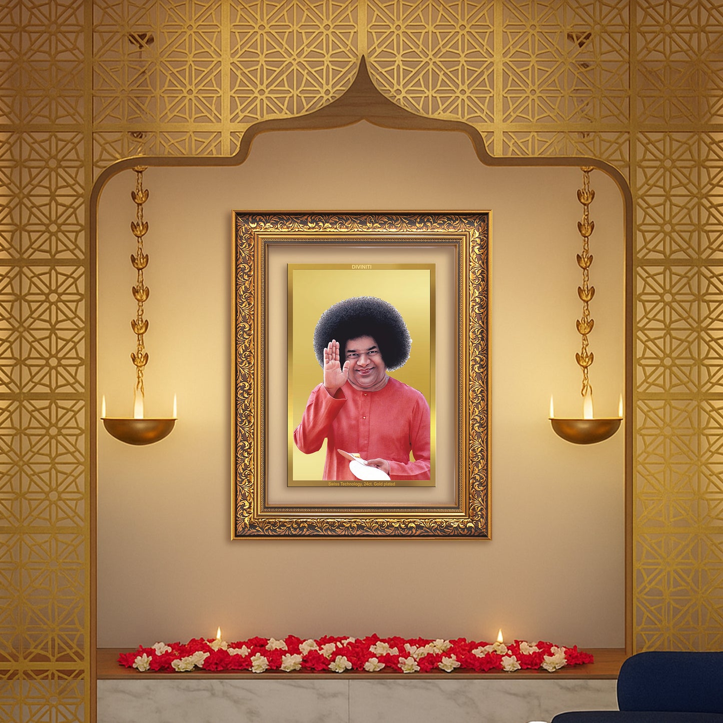 Sri Sathya Sai Baba | Avatar of Love and Universal Harmony Wall Mount Photo Frame in 24K Gold Plated Foil