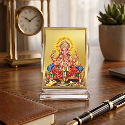 24K Gold-Plated Lord Ganesha Acrylic Car Dashboard Frame | 11x7 CM