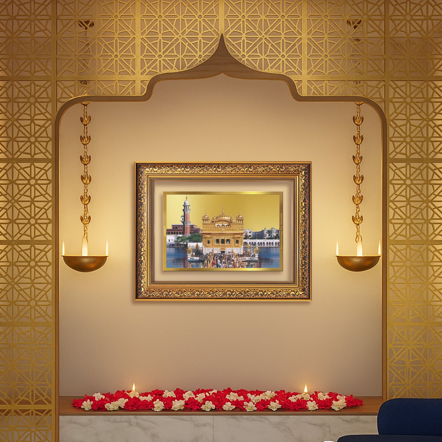Sachkhand Shri Darbar Sahib -Golden Temple | Sacred Sikh Shrine Wall Mount Photo Frame in 24K Gold Plated Foil