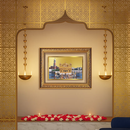 Sachkhand Shri Darbar Sahib -Golden Temple | Sacred Sikh Shrine Wall Mount Photo Frame in 24K Gold Plated Foil