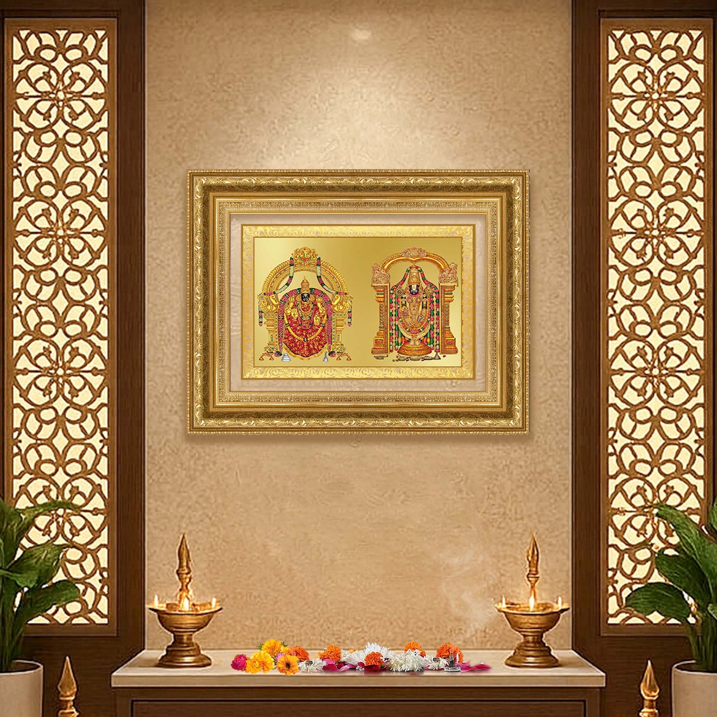 Diviniti 24K Gold Plated Padmavati And Balaji (Classic) Divine Wall Frame for Home Mandir & Office Decor | Luxury Spiritual Gift