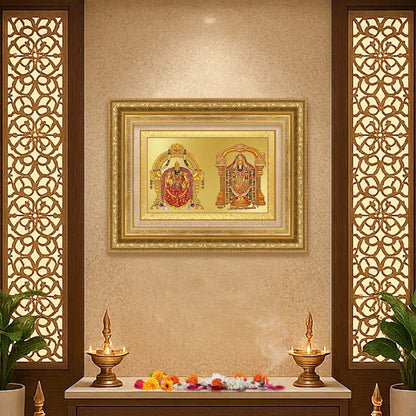 Diviniti 24K Gold Plated Padmavati And Balaji (Classic) Divine Wall Frame for Home Mandir & Office Decor | Luxury Spiritual Gift