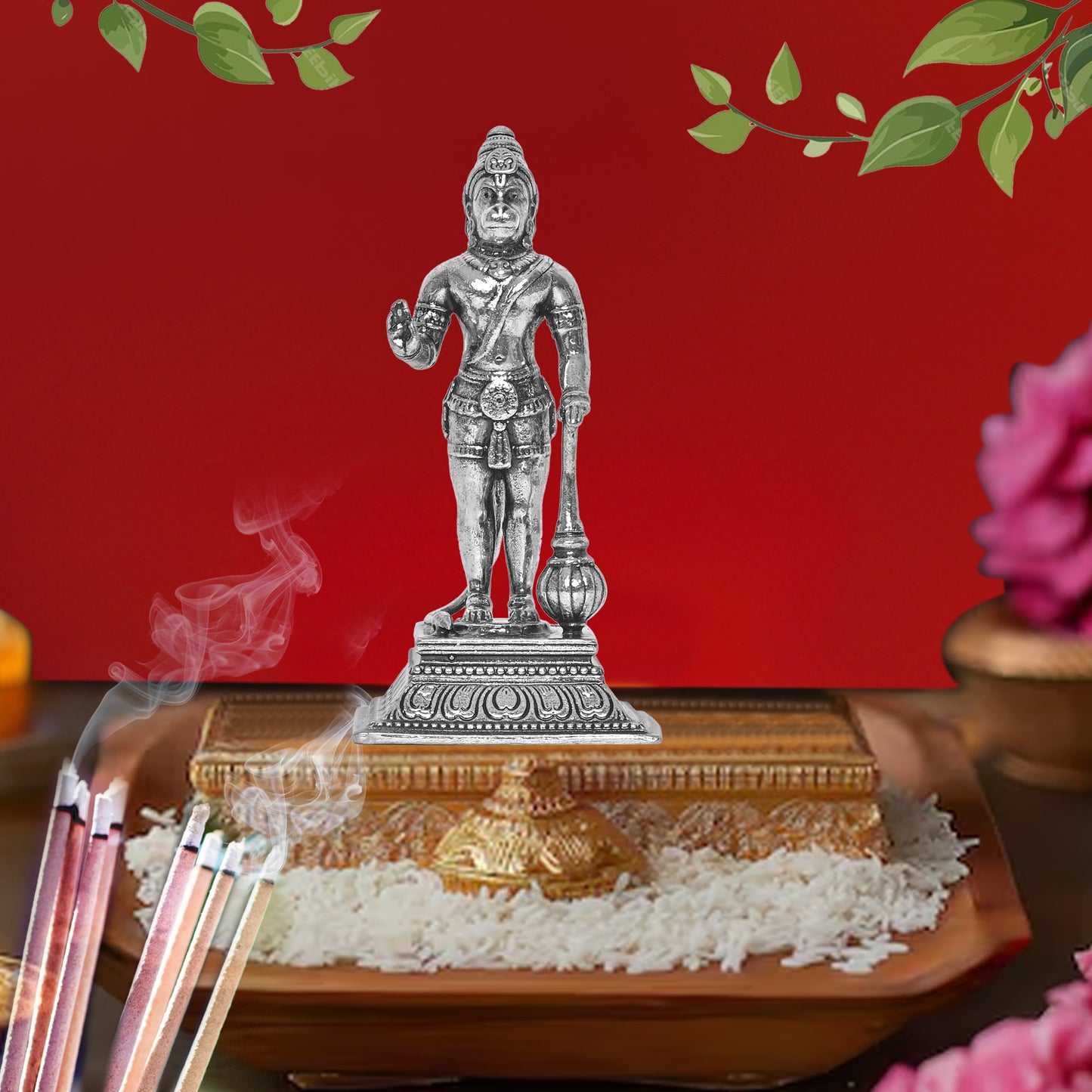 DIVINITI 925 Pure Silver Hanuman Ji Idol Statue Stunning Tribute to Strength and Devotion for Home Office Décor, Tabletop, Puja Room Gift (6.5x5.7 CM, 57g)