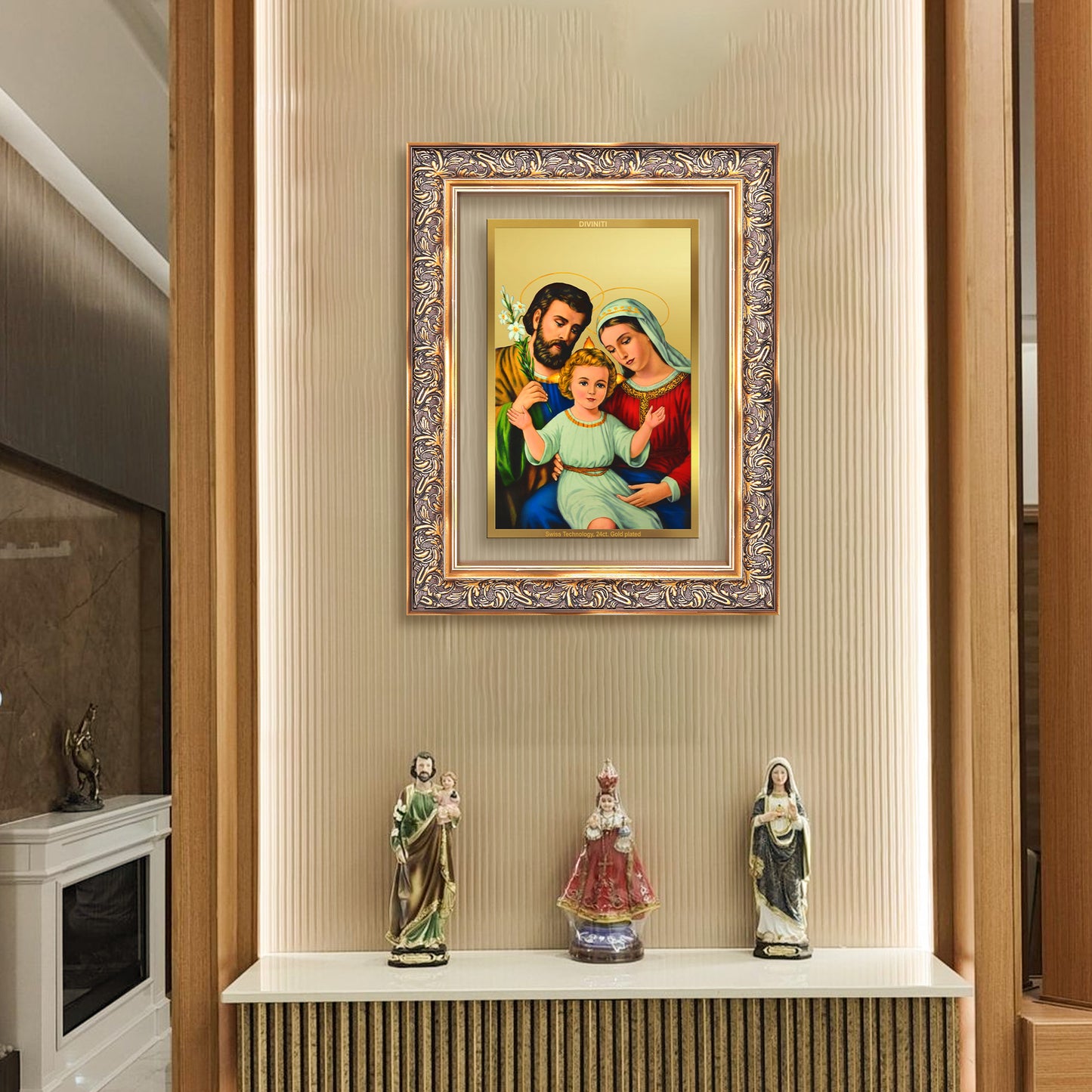 Diviniti 24K Gold Plated Holy Family (Classic) Divine Wall Frame for Home Mandir & Office Decor | Luxury Spiritual Gift