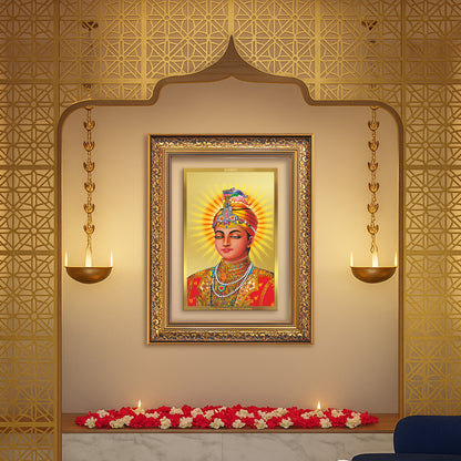 Diviniti 24K Gold Plated Guru Harkrishan Sahib Ji (Classic) Sacred Sikh Wall Frame for Home Decor & Office Ambiance | Premium Spiritual Gift