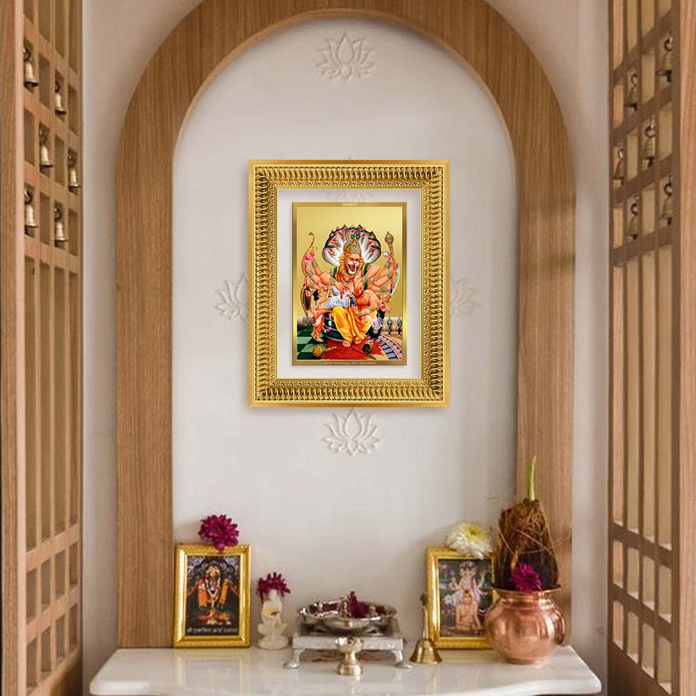 Diviniti 24K Gold Plated Narasimha (Classic) Divine Wall Frame for Home Mandir & Office Decor | Luxury Spiritual Gift