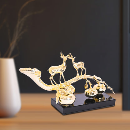 Diviniti 24K Gold Plated Deer With Dinosaur Idol Statue for Home & Office Decor Showpieces, Easy To Decorate To Any Place, Workshop, Table Top, Luxury Gift