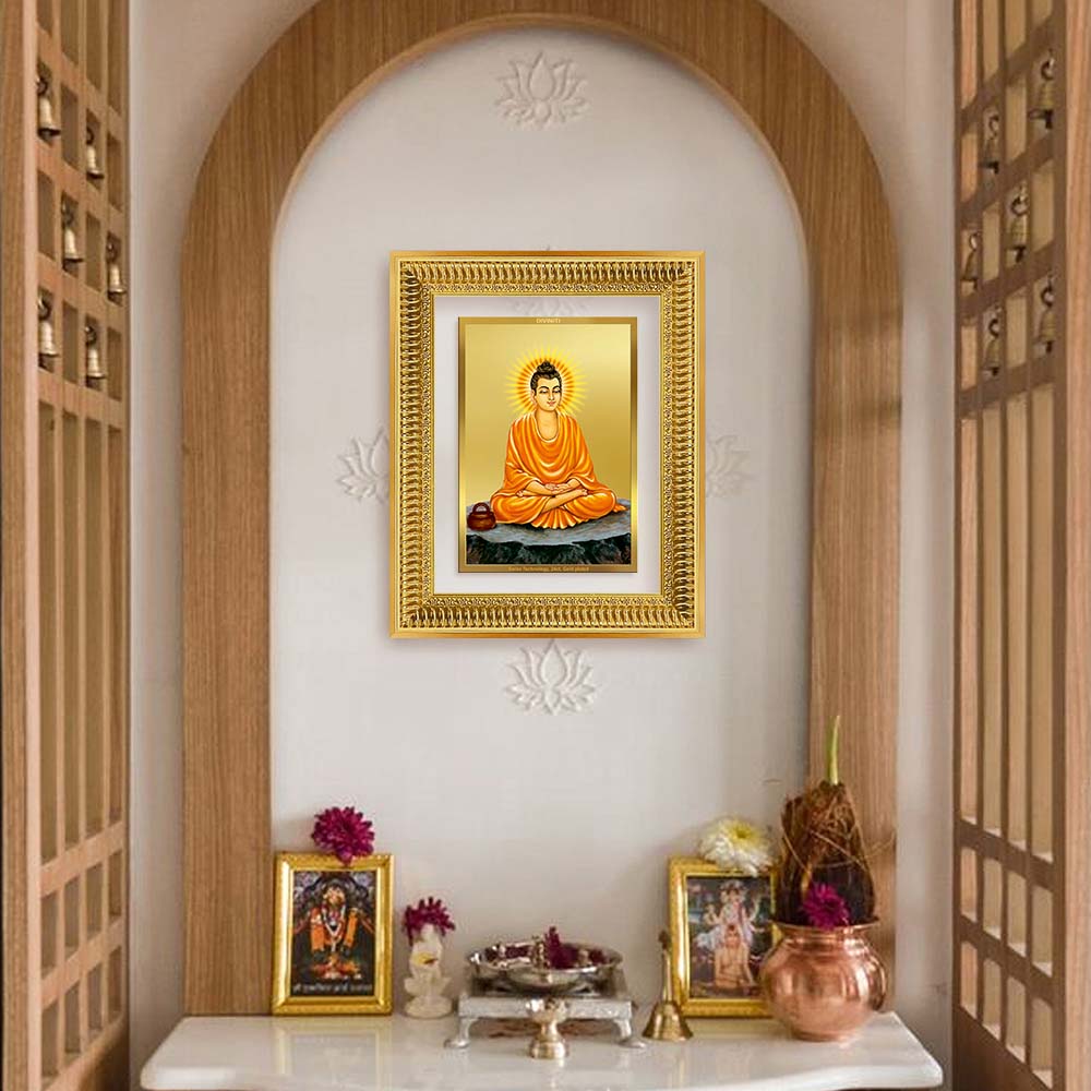 Diviniti 24K Gold Plated Buddha (Classic) Divine Wall Frame for Home Mandir & Office Decor | Luxury Spiritual Gift