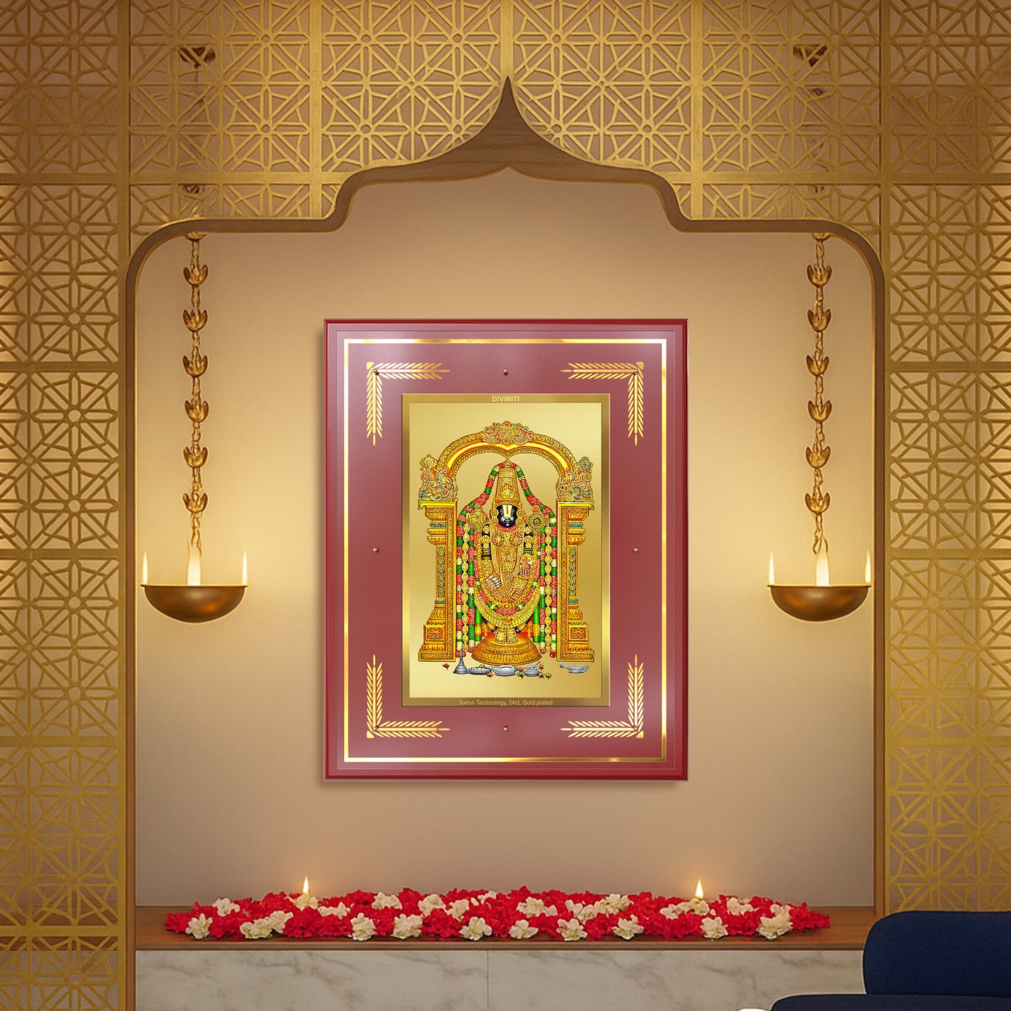 Lord Tirupati Balaji | Sri Venkateswara | Supreme form of Vishnu from Tirumala Wall Mount Photo Frame in 24K Gold Plated Foil