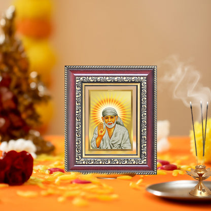 Diviniti 24K Gold Plated Sai Baba With Blessings (Classic) Divine Table Top Frame for Home Mandir & Office Decor | Luxury Spiritual Gift