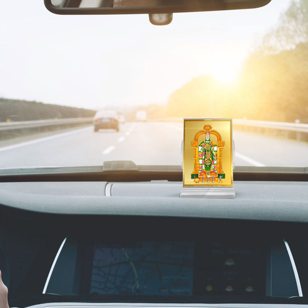 Goddess Meenakshi | Divine Goddess Car Dashboard & Tabletop Photo Frame in 24K Gold Plated Foil (ACF3)
