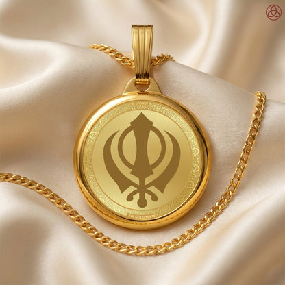 Diviniti 24K Gold Plated Ik Onkar & Khanda Pendant – 18mm Double-Sided Spiritual Pendant