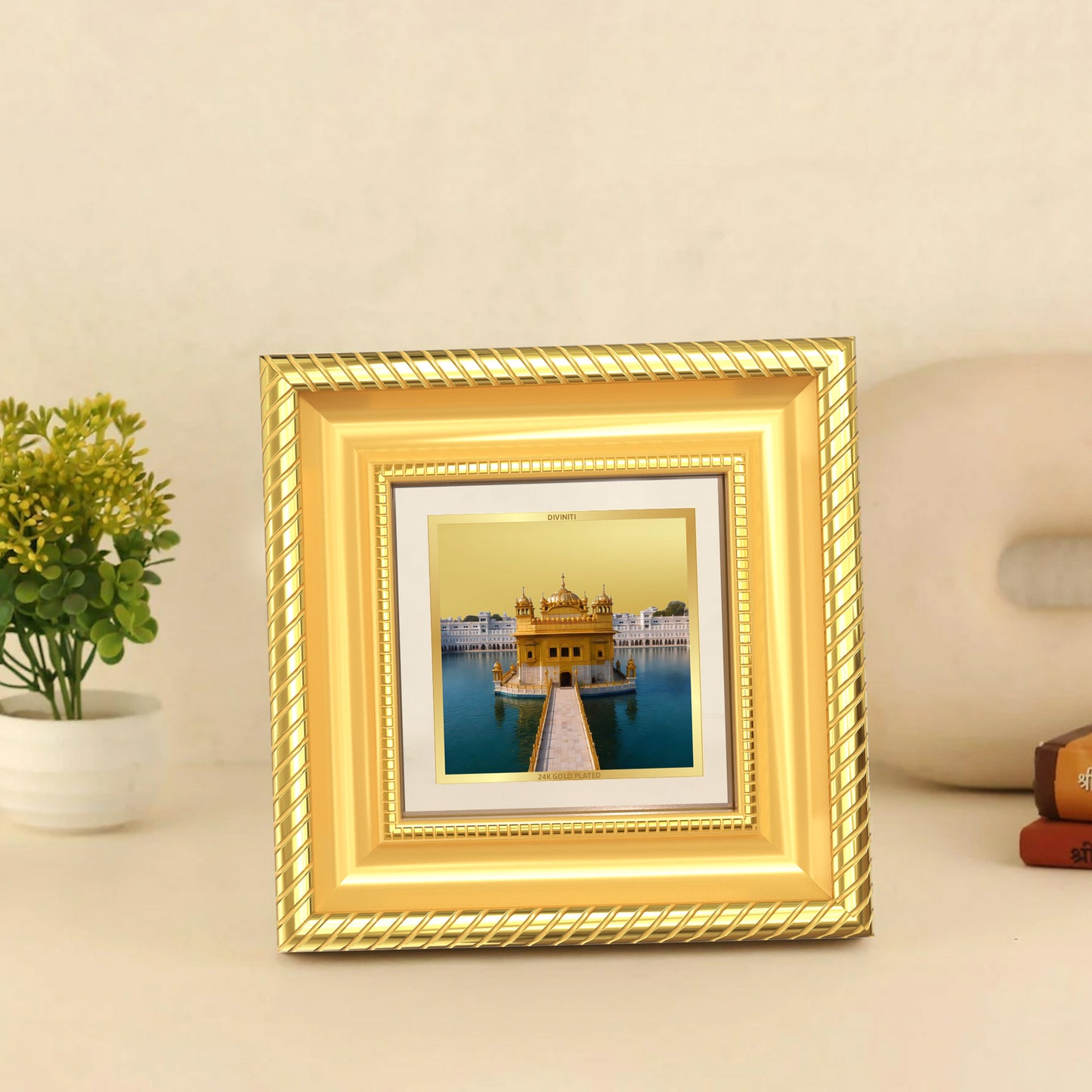 Diviniti Sachkhand Shri Darbar Sahib (Golden Temple) Tabletop Photo Frame in 24K Gold Plated Foil | Peace, Devotion & Divine Blessings | DG015S1A (10x10 CM)