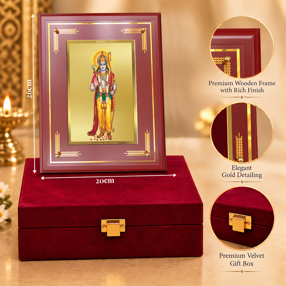 24K Gold-Plated Ram Ji MDF Frame | Premium Gift Box | 26x20 CM