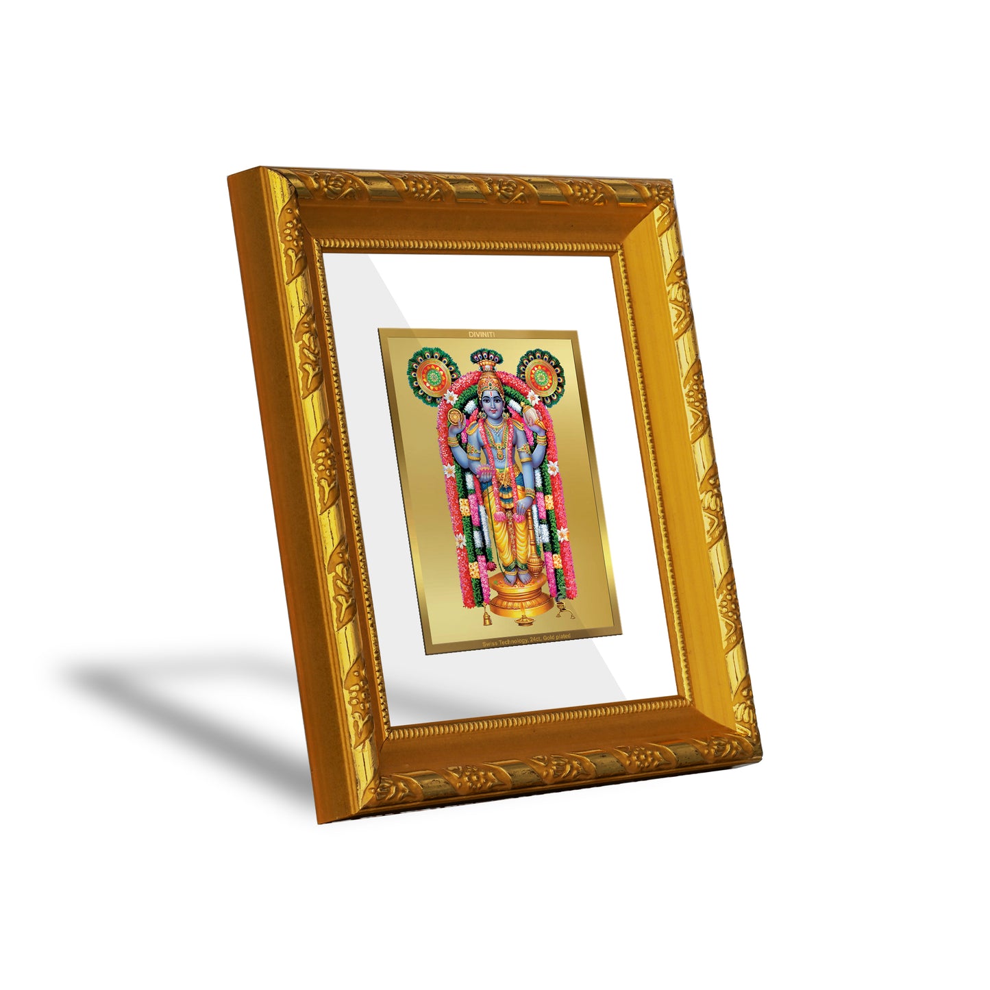 DIVINITI 24K Gold Plated Foil Guruvayurappan Ji Photo Frame for Home Wall Decor, Festival Gift DG 103 Size 1 (15.3x14.9 CM)