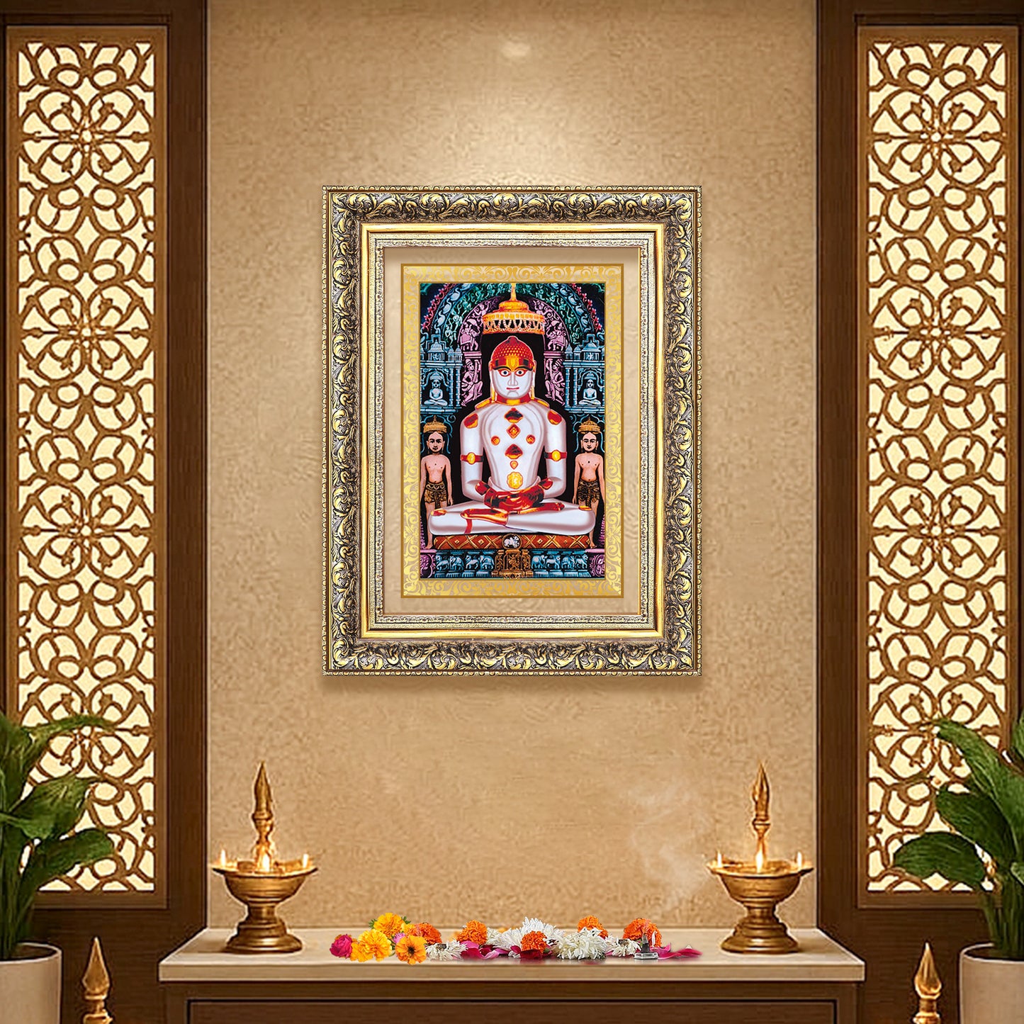 Diviniti 24K Gold Plated Adinath Divine Wall Frame for Home Mandir & Office Decor | Premium Jain Spiritual Gift