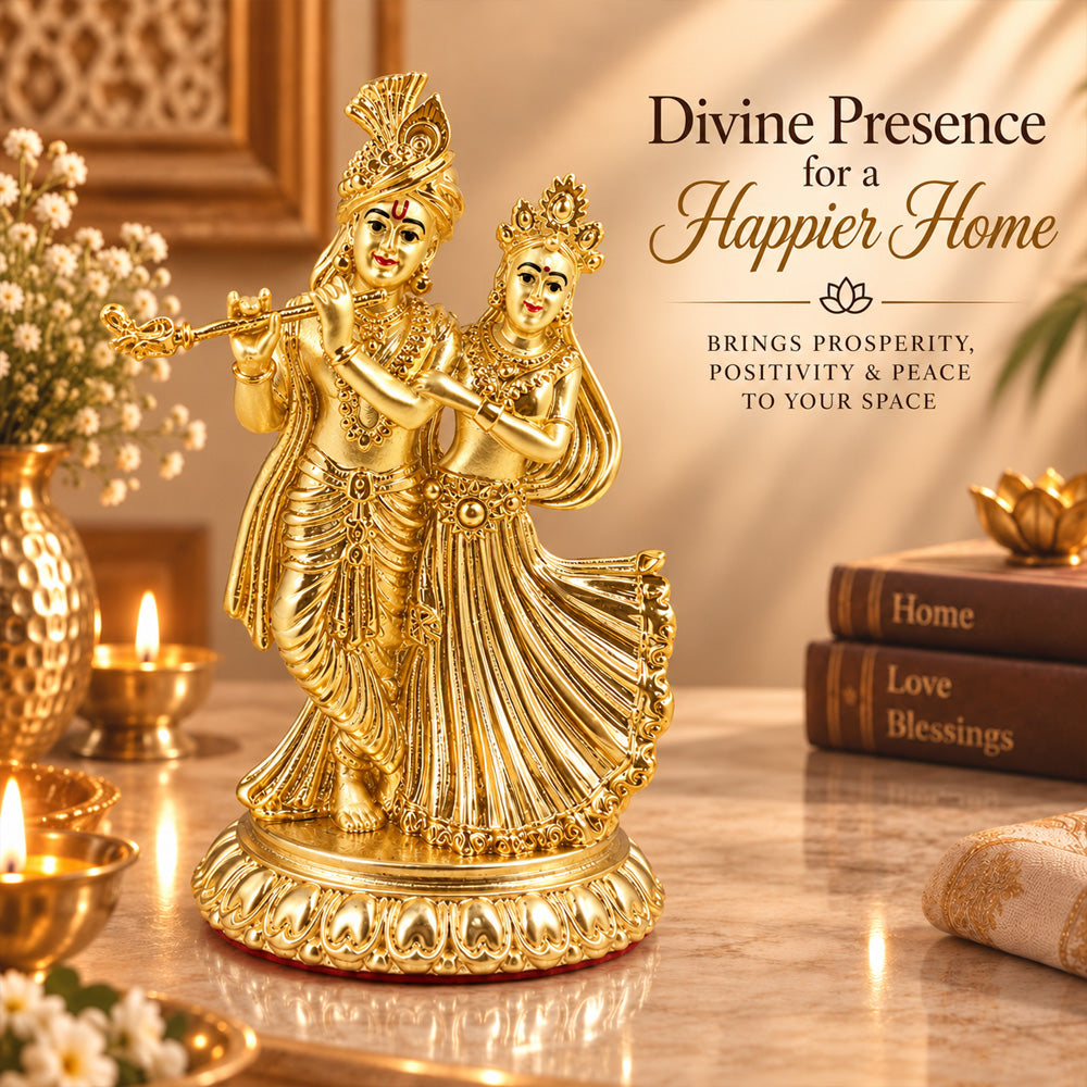 24K Gold-Plated Radha Krishna Idol | Premium Gift Box | 11.5x8 CM