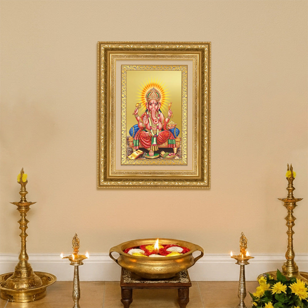 Diviniti 24K Gold Plated Ganesha (Classic) Divine Wall Frame for Home Mandir & Office Decor | Luxury Spiritual Gift