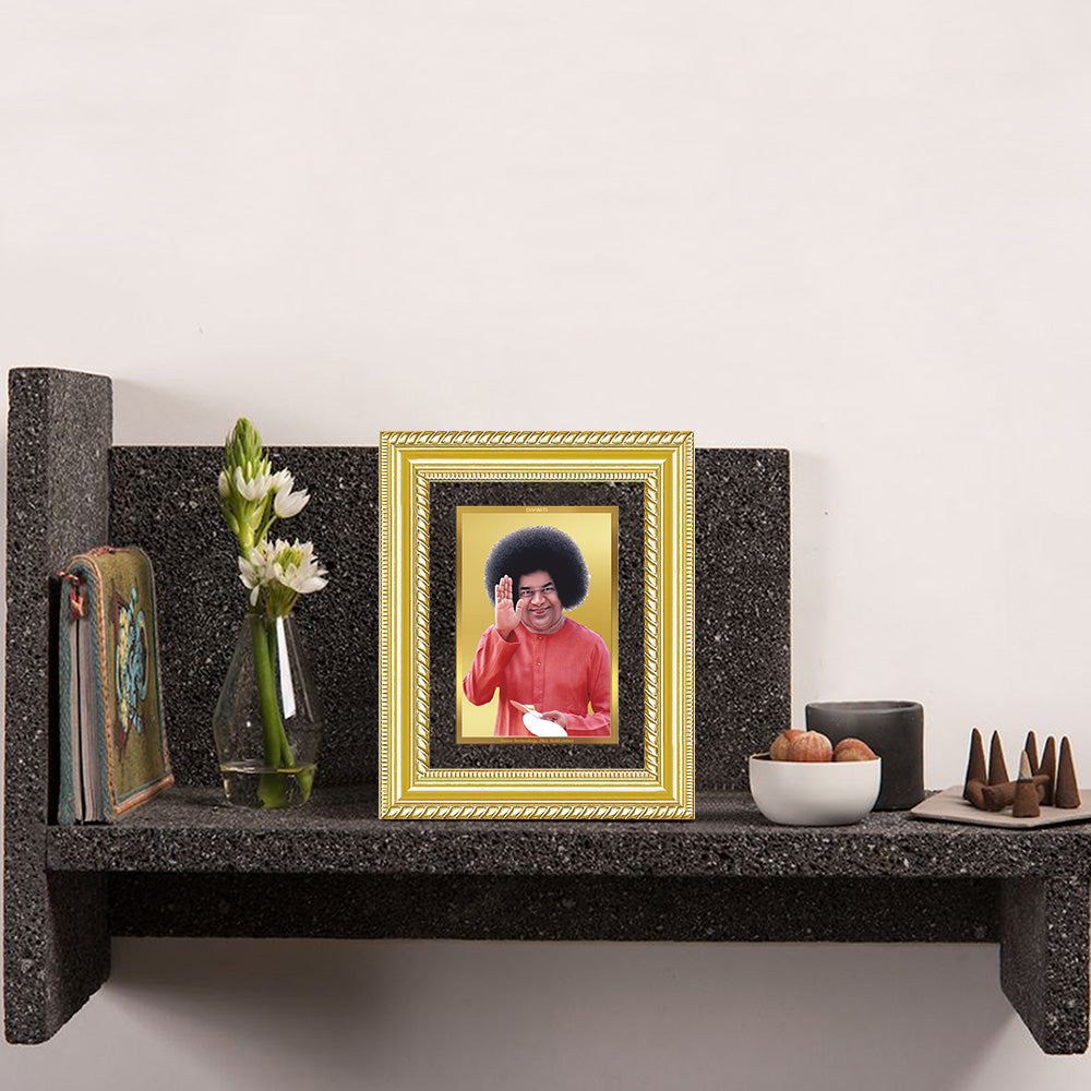 Diviniti 24K Gold Plated Satya Sai Baba (Classic) Divine Wall and Table Top Frame for Home Mandir & Office Decor | Luxury Spiritual Gift