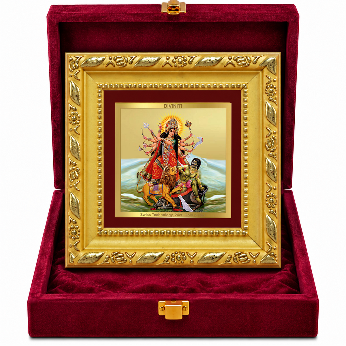 24K Gold-Plated Durga Mahishasura Mardini Frame | Premium Gift Box | 10x10 CM