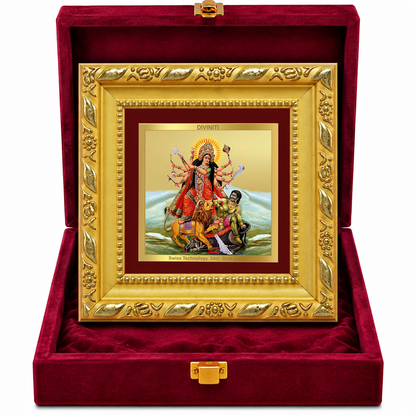24K Gold-Plated Durga Mahishasura Mardini Frame | Premium Gift Box | 10x10 CM