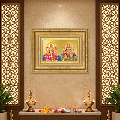 Diviniti 24K Gold Plated Lakshmi Ganesha (Classic) Divine Wall Frame for Home Mandir & Office Decor | Luxury Spiritual Gift