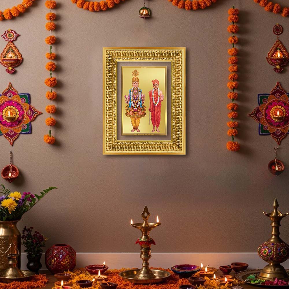 Diviniti 24K Gold Plated Swaminarayan (Classic) Divine Wall Frame for Home Mandir & Office Decor | Luxury Spiritual Gift