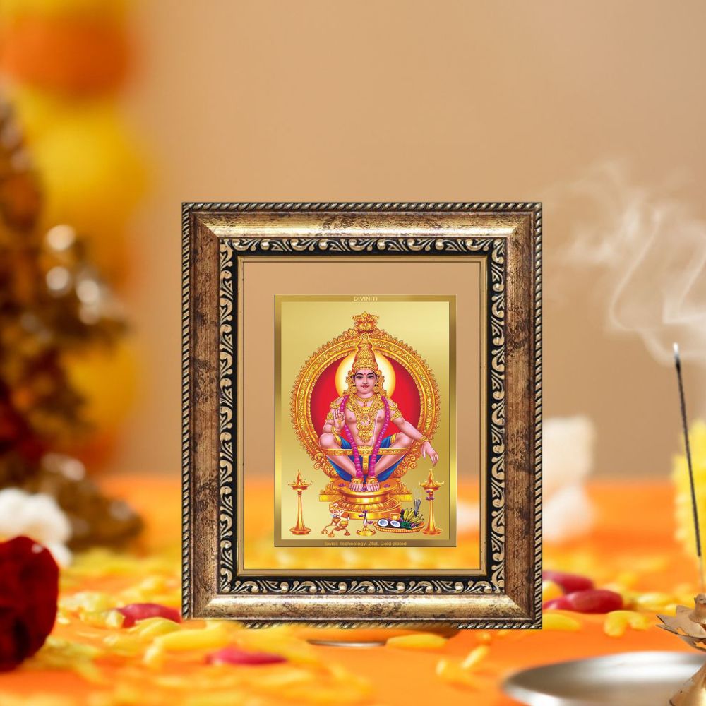 Diviniti 24K Gold Plated Ayyappan Divine Table Top Frame for Home Mandir & Office Decor | Luxury Spiritual Gift