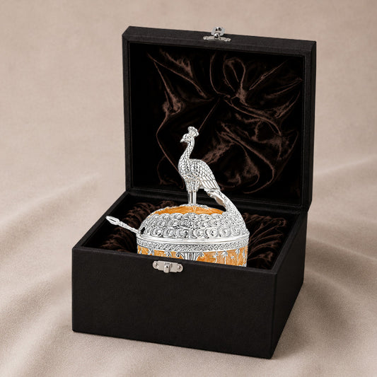 Diviniti German Silver Peacock Sugar Bowl with Spoon & Luxury Gift Box