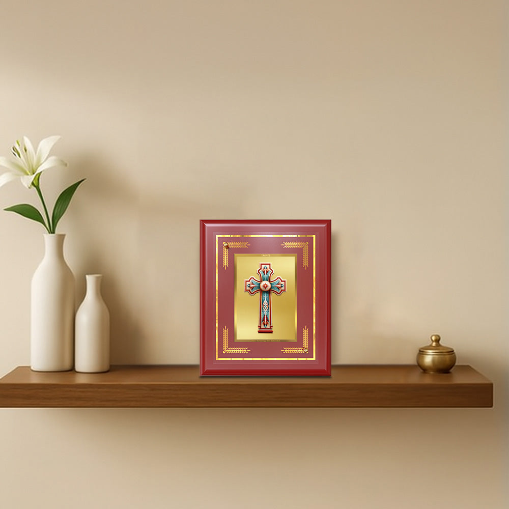 Diviniti 24K Gold Plated Holy Cross Wall & Tabletop Photo Frame | Sacred Christian Art | Faith, Hope & Divine Blessings