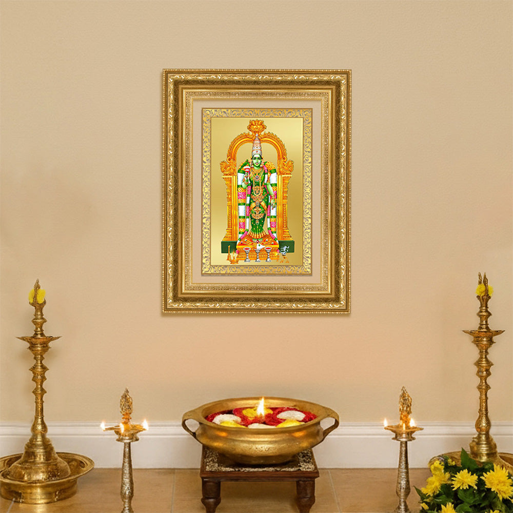 Diviniti 24K Gold Plated Meenakshi Amman (Classic) Divine Wall Frame for Home Mandir & Office Decor | Luxury Spiritual Gift