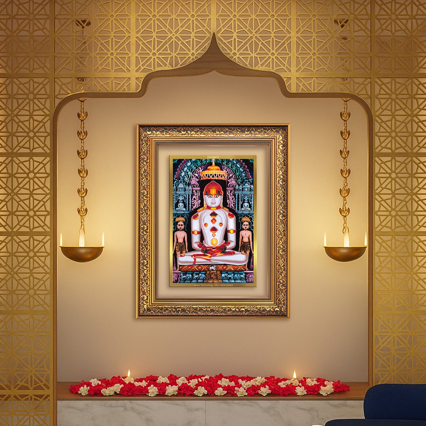 Diviniti 24K Gold Plated Adinath Divine Wall Frame for Home Mandir & Office Decor | Premium Jain Spiritual Gift