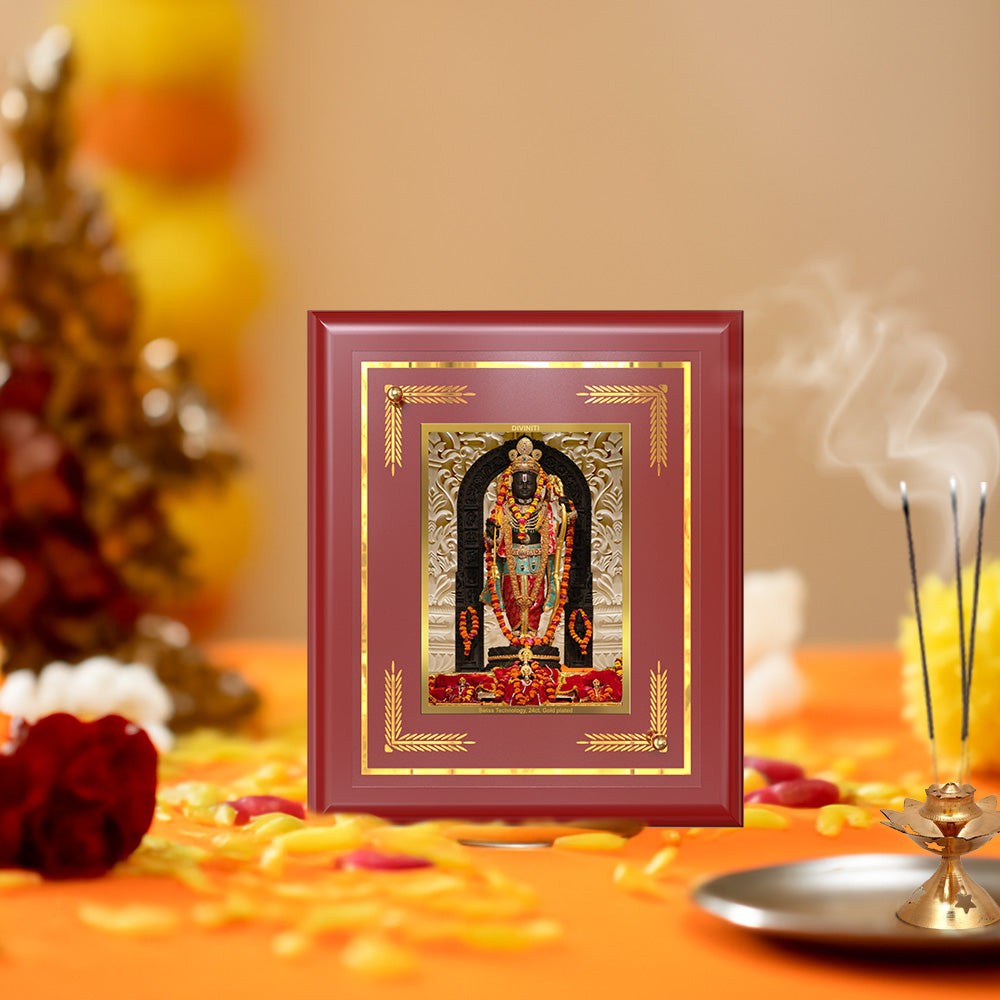 DIVINITI 24K Gold Plated Foil Ram Lalla Wall Photo Frame Idol for Table Top, Home & Office Decor, Puja Room, Gift|MDF Size 1 (16x13.5 CM)